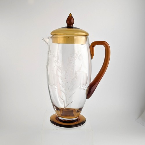 TIFFIN Pitcher Cut 405, Amber and Clear, Water, Martini, Elegant Depression - Picture 4 of 10