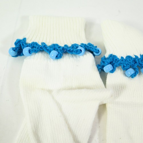 Teal Beaded Handmade Cotton Socks Youth Size 6-7.5 - Picture 3 of 4