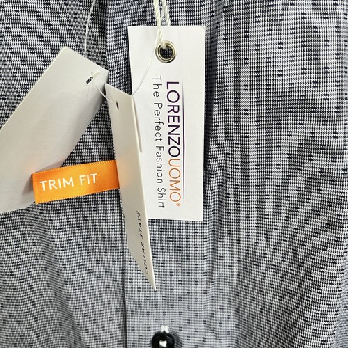 Lorenzo Uomo Dress Shirt Mens 18 36/37 Gray Dot Print Trim Fit Button-Down NWT - Picture 14 of 15