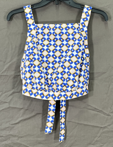 ZARA buntes RETRO GEOMETRISCHES leichtes Twill-Tanktop mit offenem/bindeband hinten cropped s