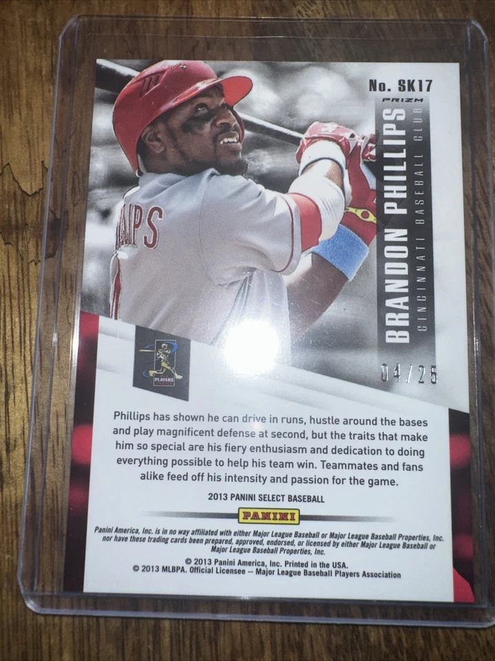 2013 Panini Select Brandon Phillips Skills Gold Prizm #04/25 His Uni # = 1/1 Foto 2 de 2