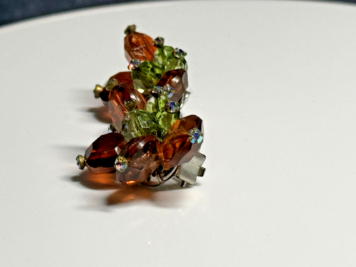 Vintage Clip on Earrings Plastic Peridot Amber W Germany Silver Metal Butterfly - Picture 3 of 12