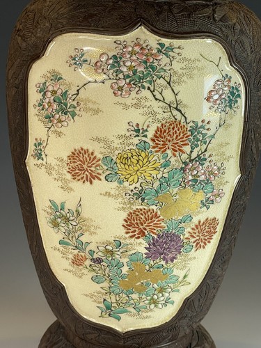 FINE Antique Japanese Satsuma KINKOZAN Bronze Glaze Painted Meiji Ceramic Vase - Picture 8 of 15