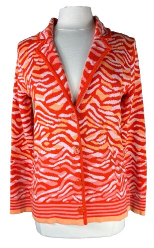 Isaac Mizrahi Live (Size S) Orange & Pink Animal Print Collared Cardigan NEW