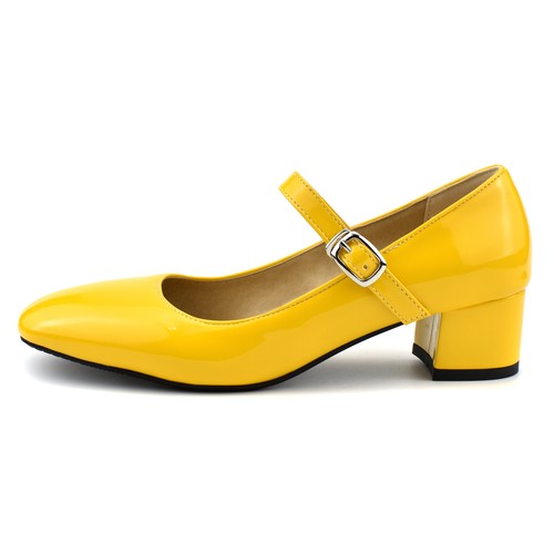 Women's Block Heel Buckle Strap Shoes Patent Leather Square Toe Mary Janes Pumps - Picture 21 of 30