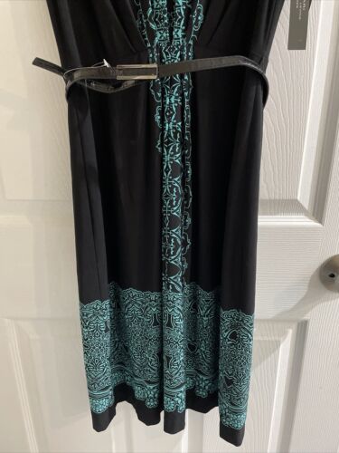 Tahari Kleid Größe 4 schwarz Blumenmuster ärmellos Gürtel Knie Arthur S Levine - Bild 3 von 7