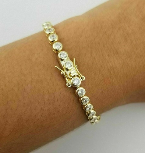 6CT Round Cubic Zirconia Bezel Set 7" Luxury Tennis Bracelet in Real 925 Silver - Picture 4 of 8