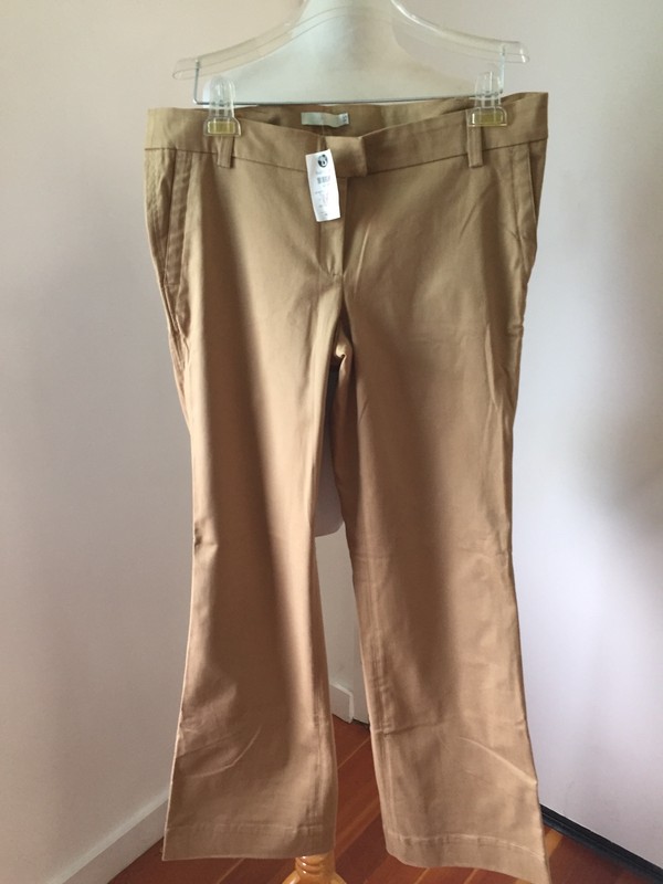 maternity pants womens baby style stretch cotton chinos tan ITALY $150 NWT