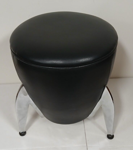 Vintage 1970's Black Faux Leather Chrome Space Age Footstools Retro Rocket Style - Picture 4 of 24