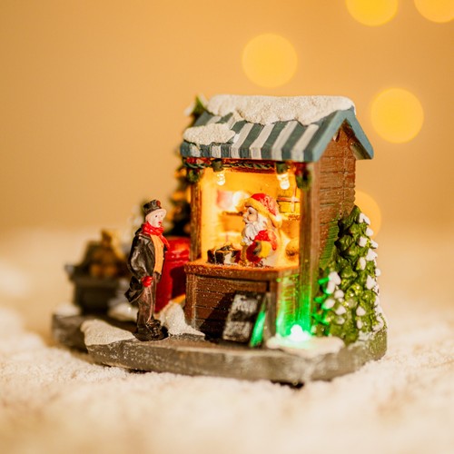 Christmas Village Scene Decoration LED Ornament Festive Bread Market Light Up - 第 14/24 張圖片