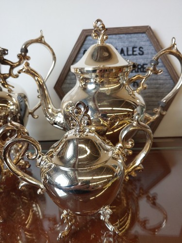 Vintage Birmingham Silver On Copper Tea And Coffee Service Footed 4 Piece - Picture 2 of 14