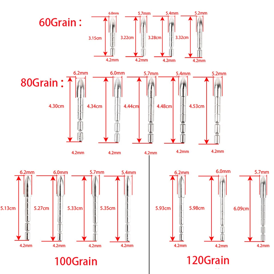 Archery 4.2mm Insert Arrowheads Target Point Tips Broadhead Shaft Shooting 12PCS - Image 2 of 4