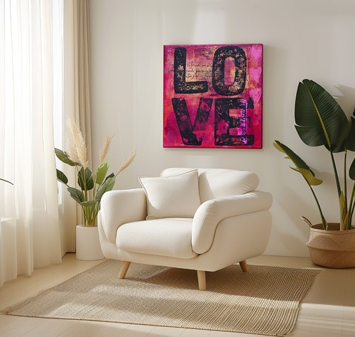 Liebesgrunge Schild Leinwanddruck Wandkunst, stilvoll Wohnkultur Wandhängung - Bild 8 von 12