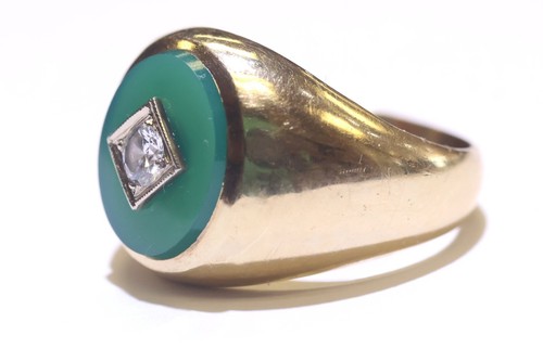 10k yellow gold round natural .26ct diamond men's green stone ring size 10 8.0g - Picture 2 of 10