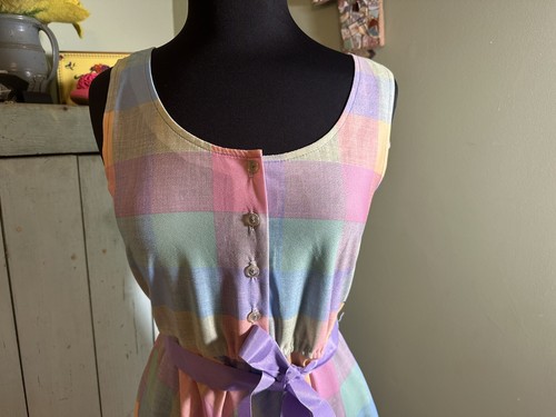 Vintage ILGWU Union Rainbow Plaid Party Dress Sleeveless Size 10 - Picture 3 of 7