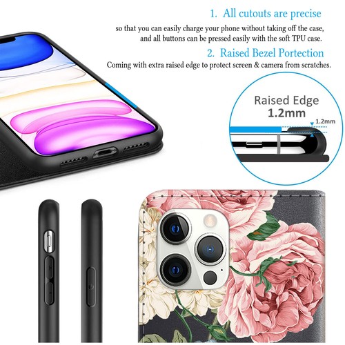 Flip Leather Case For iPhone 16 Pro Max 13 14 15 Flower Personalised Phone Cover - Picture 91 of 108