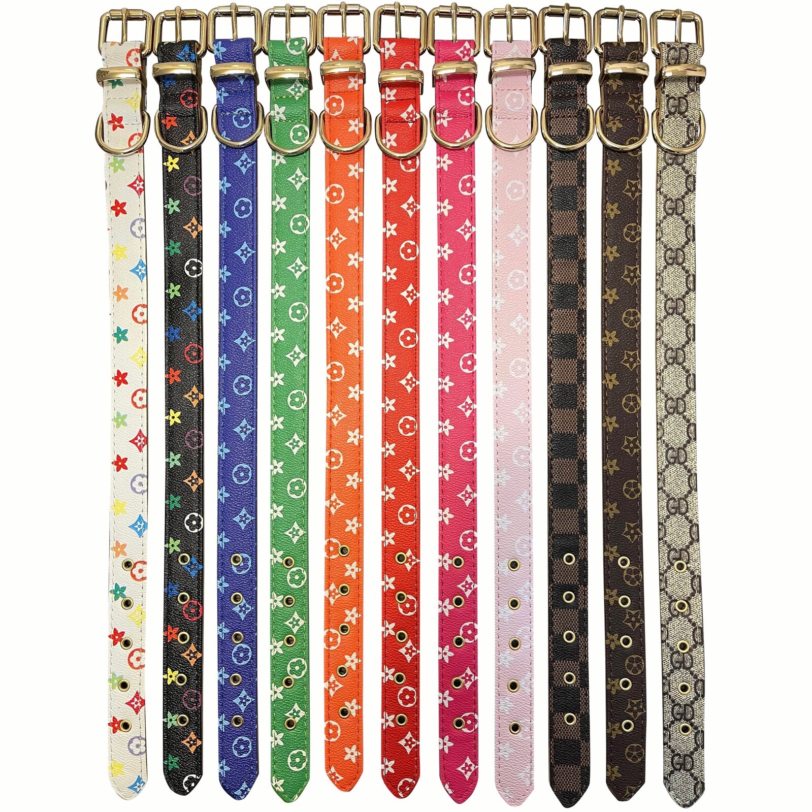 Luxury Designer Pink Monogram Dog Collar In XS, S, M, L, XL (Optional Leash)