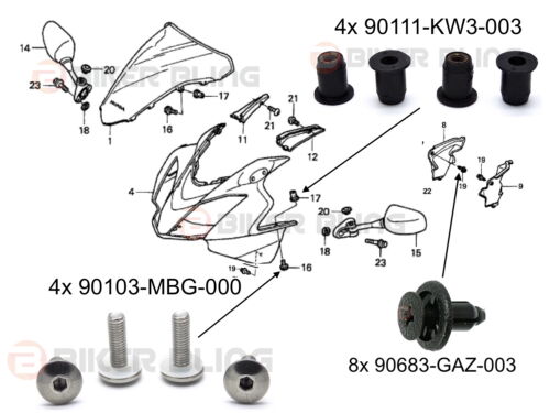 Honda VFR800 VTEC RC46 2002-2013 full fairing bolts and push clips kit - Picture 3 of 12