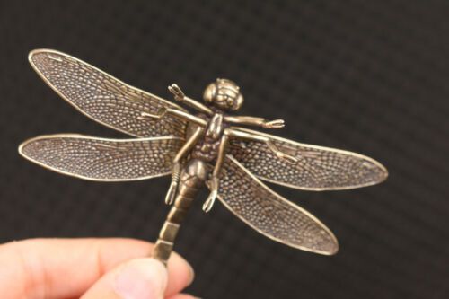 Collection chinese old bronze handmade dragonfly statue table decoration - Picture 4 of 8