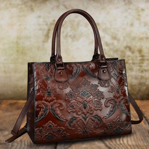 Embossed Genuine Leather Purse Handbag Women Tote Bag Crossbody Shoulder Bag - Picture 3 of 14