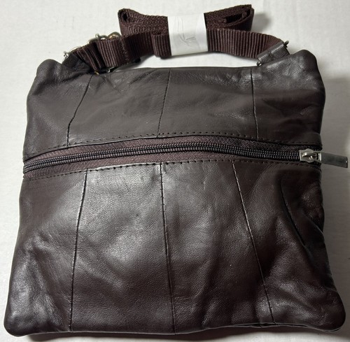 Women Genuine Leather Cross Body Bag Satchel Messenger Bag 48" strap brown NEW - Picture 4 of 4