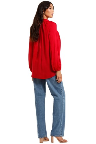 HUSK Garland Top Red LS Tie High Neck Relaxed Fit Casual Size 16 AU RRP 289.00 - Picture 3 of 6