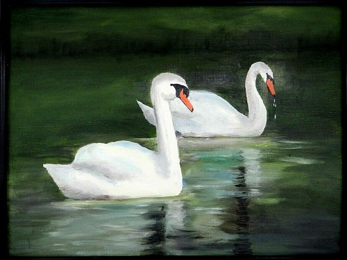 M.JANE DOYLE SIGNED ORIGINAL ART OIL/CANVAS PAINTING "TURF VALLEY SWANS" FRAMED - Picture 3 of 6