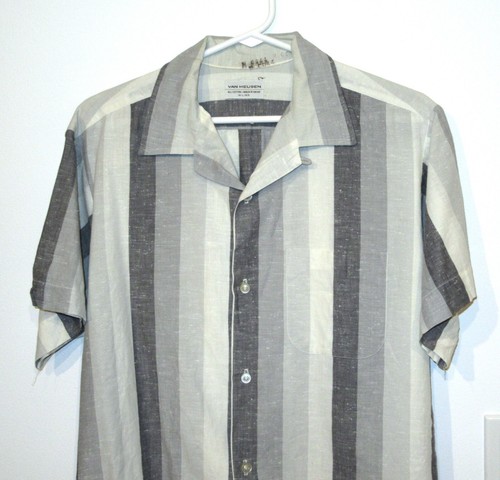 LATE 1950S 60S VINTAGE SHORT SHIRT JAC JACKET VAN HEUSEN LARGE L SLUB STRIPE S27 - Picture 5 of 13