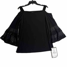 Msk Women’s Cold-Shoulder Illusion Bell-Sleeve Top 