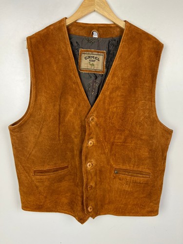 Echt Wildleder Leder Weste Weste Gr. XL (fällt aus wie 2XL) 46" Herrenweste braun