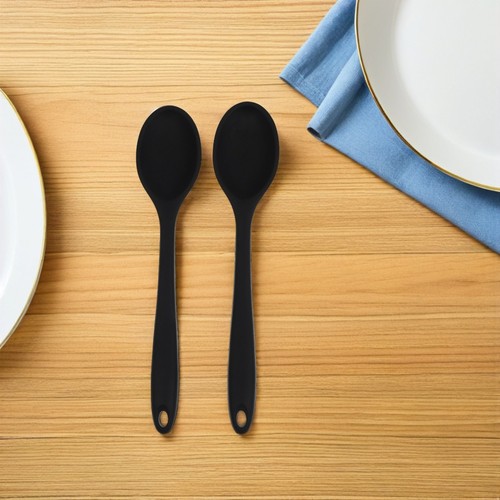 6pcs Black Silicone Serving Spoons Nonstick Heat Resistant Kitchen Utensils - Picture 8 of 12