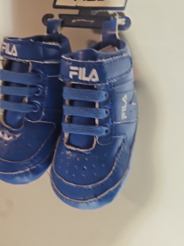 Fila Baby Shoes Blue & White Crib Shoes Photos First Shoes Hi-tops 6-9 Months - Picture 4 of 10