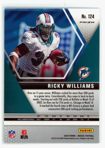Panini Mosaic Prizm Green #124 2020 Ricky Williams Miami Dolphins - Imagen 2 de 2