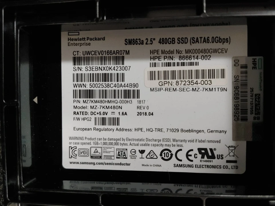 HP  866614-002 872354-003 MK000480GWCEV 480GB 6Gb/s SATA 2.5" SSD w/ Tray 3.5" - Image 3 of 4