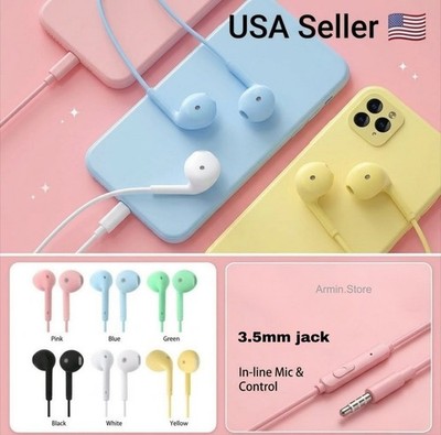 3.5mm Wired In-Ear Earphones Stereo Earbuds Headset W/Mic AUX Jack for Android