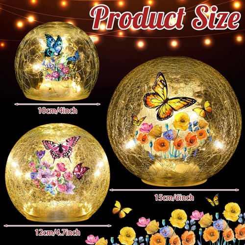 Luces de vidrio agrietado mariposa de resorte 3 piezas lámpara mariposa adornos interior bu... - Imagen 2 de 6