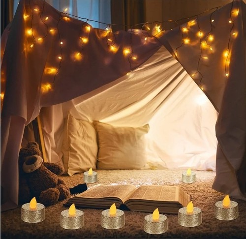 Mudder 24 Pieces Gold Tea Lights LED Candles Tealights Flameless Votive Batt.195 - Picture 3 of 5