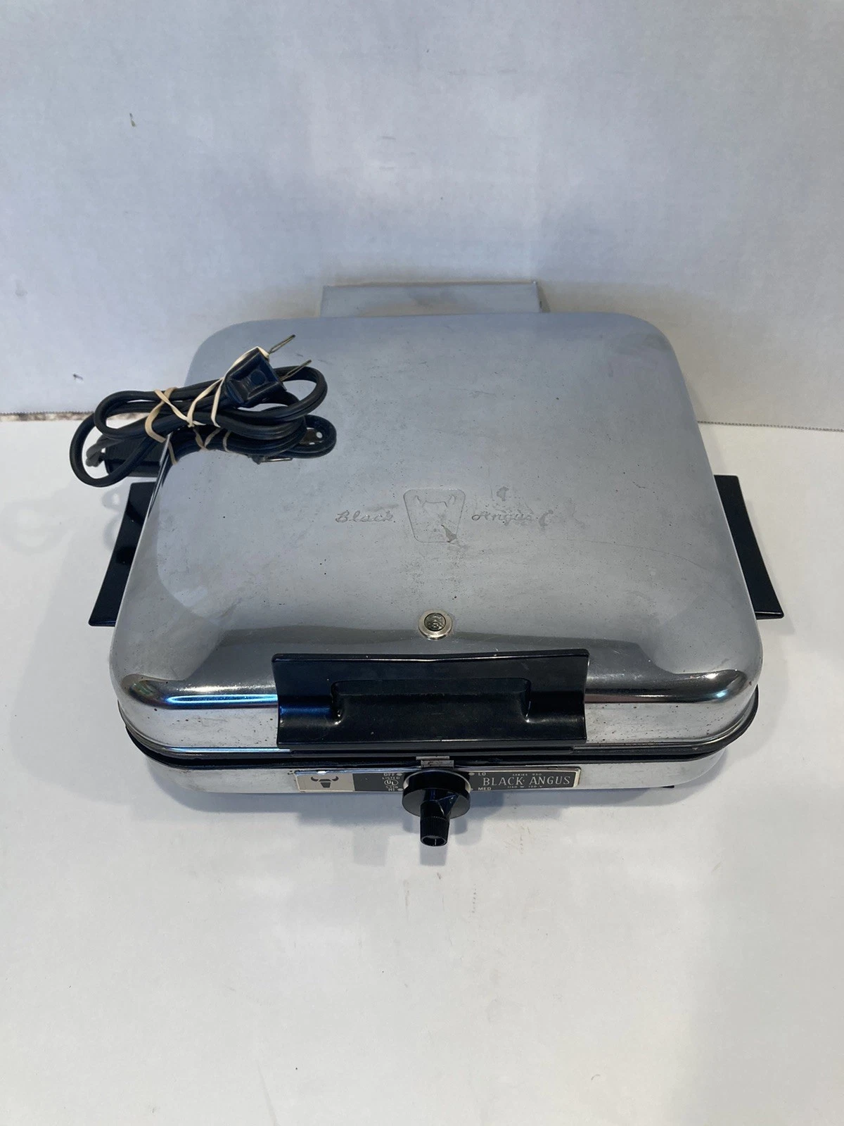 Vtg Black Angus 950 Waffle Maker Griddle Grill Chrome Reversible Plates WORKS