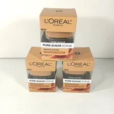 Lot Of 3 L'Oréal Paris Skin Care Pure Sugar Face Scrub w/ Grapeseed 1.7oz
