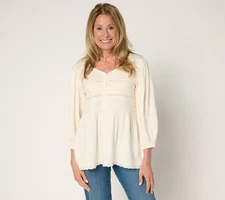 LOGO by Lori Goldstein Women's Top Sz S 100% Cotton Pintucks White A692534