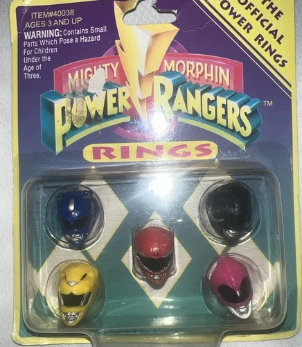 Vintage 1993 Mighty Morphin Power Rangers MMPR Helmet Rings Set of 5 ~ Brand New