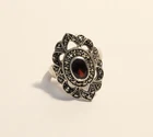 Vintage Sterling Silver Art Deco Ring Marcasite Red Garnet Center Stone Size 5.5