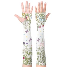 Gardening Sleeves Women Wild Flower Farmer Arm Sleeves for Garden Green White