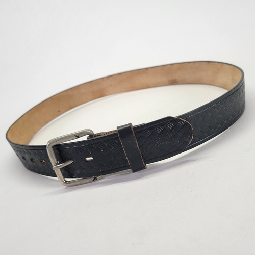 Top Grain Leather Belt 32 Basketweave Off Duty Black KM605 USA Made - Picture 5 of 12