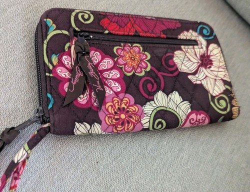 Vera Bradley Mod Floral Pink Wristlet Zip Around Wallet Brown - Picture 2 of 12