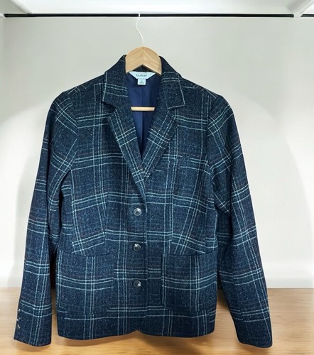 LL Bean Blazer Jacke Damen klein Wollmischung Tweed 3 Knöpfe blau kariert gebraucht, in einwandfreiem Zustand - Bild 14 von 15