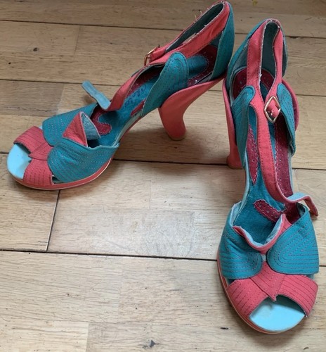 Irregular Choice Little Miss O Peep Toe Sandals Heeled Textile Size 7/41