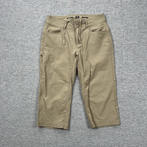 prAna Halle Caprihose Damen 8 beige Kordelzug Nylon Stretch Outdoor Wandern