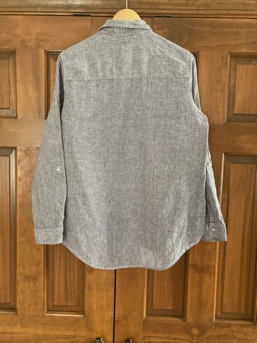 Jones New York 100% Linen Blue Striped Long Sleeve Popover Shirt Women’s Sz L - Picture 2 of 4