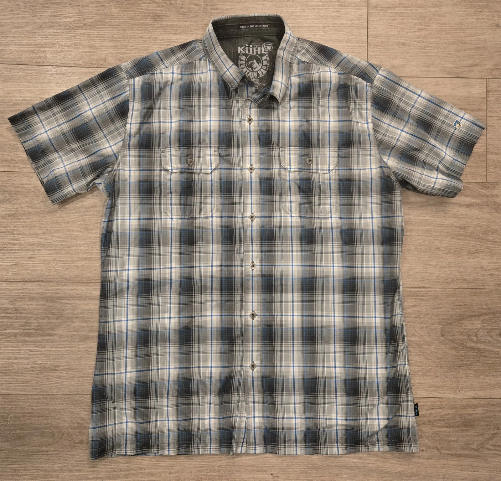 Kuhl Response Eluxur Plaid Button Up Hiking Shirt Men's Large Blue Gray S/S
Opens in a new window or